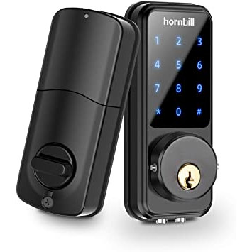 Cerradura de teclado sin llave con cerrojo inteligente: Cerraduras  inteligentes Hornbill para puerta delantera, Cerradura de puerta  electrónica