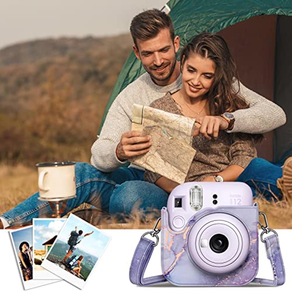 Fintie Funda Protectora para Cámara Instantánea Fujifilm Instax Mini 12 -  Funda de Cuero Vegano Premium con Correa Ajustable Extraíble, Mármol Lila -  Color Mármol Lila : Precio Guatemala