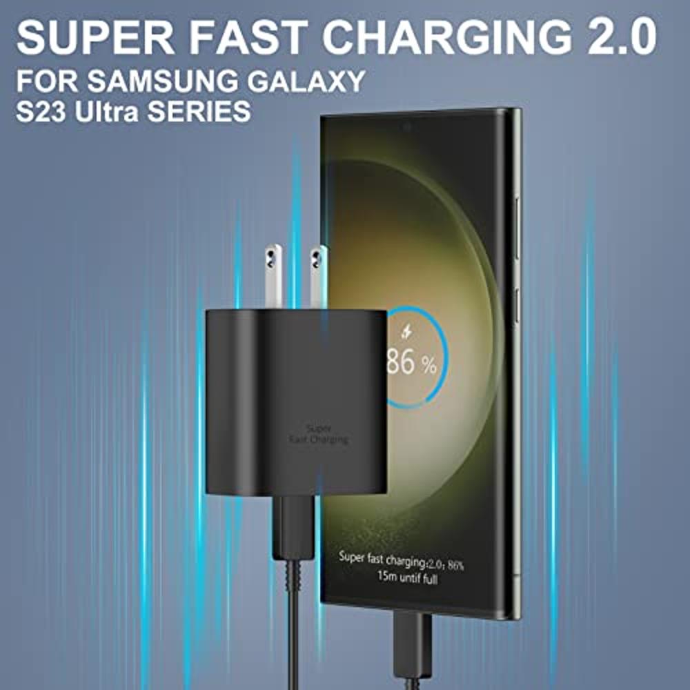 S23 S22 S24 Samsung 45W Cargador súper rápido tipo C, largo cable de carga  C de 10 pies de carga rápida con bloque de cargador de teléfono Android