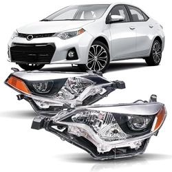 Headlights Assembly Compatible with 2014 2015 2016 Toyota Corolla Projector Headlamp Driver  Passenger Side, Chrome Housing Amber