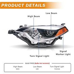 Headlights Assembly Compatible with 2014 2015 2016 Toyota Corolla Projector Headlamp Driver  Passenger Side, Chrome Housing Amber