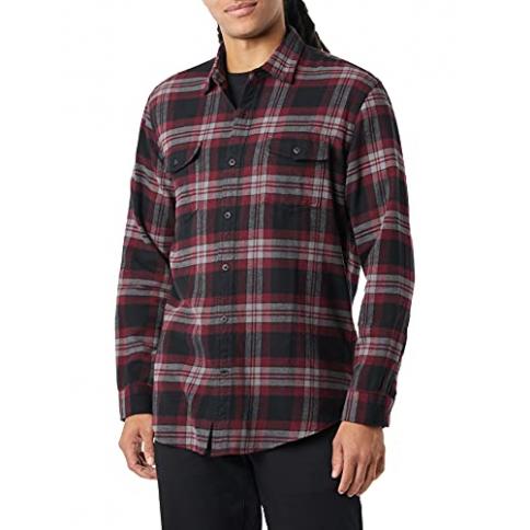Essentials - Camisa de franela de ajuste regular, manga larga, dos  bolsillos, para hombre, color negro/burdeos, a cuadros, talla mediana :  Precio Guatemala