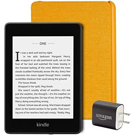 Ad Supported Kindle Paperwhite Essentials Bundle including Kindle Paperwhite Wifi and Power Adapter Water-safe Fabric Cover 