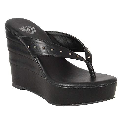 Milwaukee Performance MBL9460 Womens Black Wedge Sandals with Studed