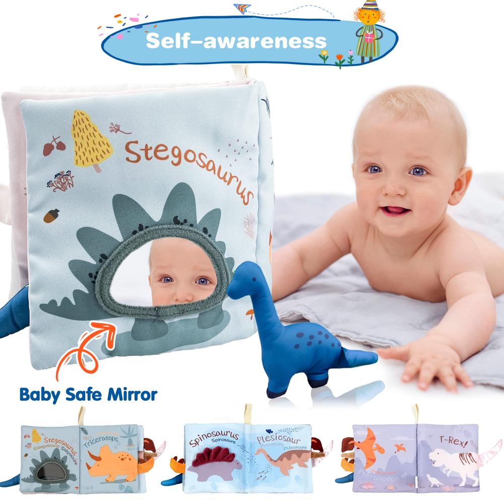 Juguetes de tiempo de barriga del bebé 0-6 6-12 meses Juguetes de espejo  para bebés recién nacidos con libros y mordedores de arrugas sensoriales