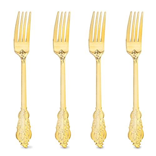 Supernal 400 tenedores de plástico dorados, tenedores desechables  resistentes, cubiertos de plástico dorado, tenedores de postre de plástico  dorado