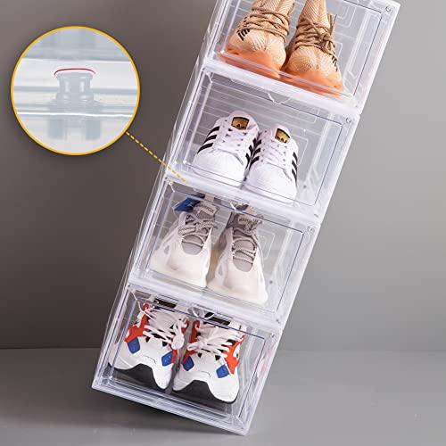 2pcs Large Clear Shoe Box Hard Plastic Stackable, Shoe Containers Shoe  Storage Organizer Box with Magnetic Door, Heavy Side Open Shoe Box for  Display Sneakers, Easy Assembly