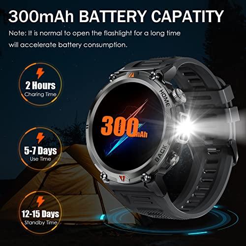 Military Smart Watch for Men (Call Receive/Dial) with LED Flashlight, 1.45  HD Outdoor Tactical Rugged Smartwatch, Sports Fitness Tracker Watch with