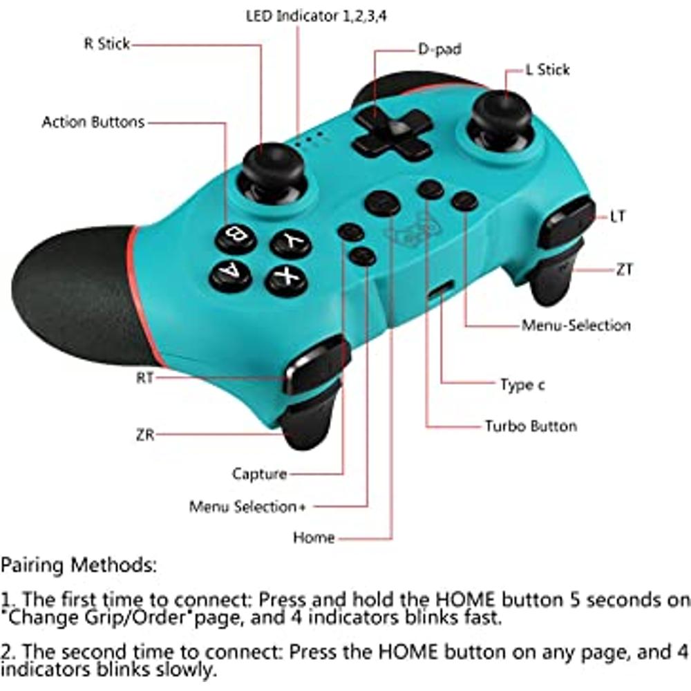 Controlador inalámbrico Pro Gamepad compatible con interruptor compatible  con funciones Amibo, despertador, captura de pantalla y vibración, color