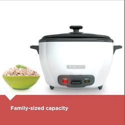 BLACK+DECKER Rice Cooker 6-Cup (Cooked) with Steaming Basket, Removable Non-Stick Bowl, White - Tamaño 6-cup - Nombre de estilo rice cooker