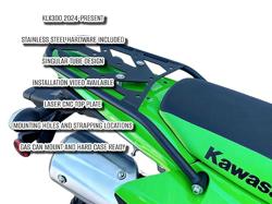 PMRACKS KLX300 / KLX300SM Rear Luggage Rack (2024-Present), Steel Cargo/Luggage Carrier, Low Profile Powder Coated Single Tube Frame, Compatible with Side Racks  Dry Bags, Motorcycle Accessories