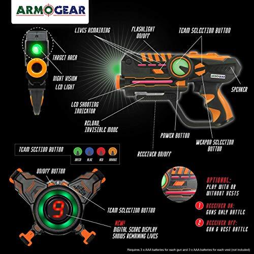 ArmoGear pistolas láser con chalecos, juego de 4 Equipos de etiquetas