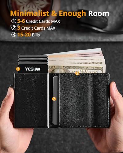 Portefeuille Homme YESIIW Avec Porte Airtag - Slim, RFID, Pop-Up Cartes - 10-12 Cartes + Monnaie - Noir