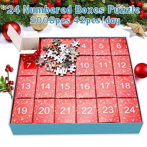 Puzzle Navideño 24 Días Calendario De Adviento 2025 - 1008 Piezas En 24 Sobres | Para Niños Y Adultos Puzzle Navidad