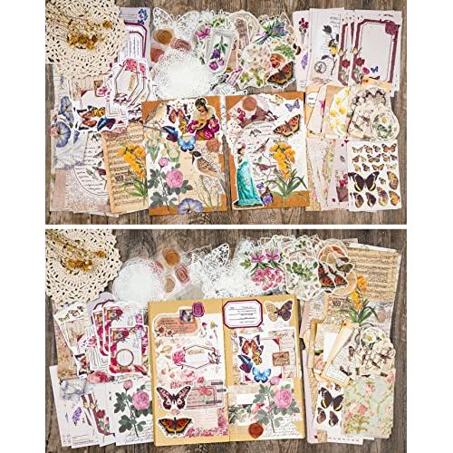 Exasinine 114 Pcs Junk Journal Pages Vintage Ephemera Pack Kraft Paper Junk Journal Vintage Paper for Scrapbooking and Decoupage