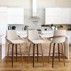 LUNLING 29.5 Bar Height Barstools Set of 3,Mid Century Modern Retro Bar Chairs Charcoal Beige Linen Look Fabric Upholstered and Walnut Wood Frame for Home Bar Furniture(Beige) - Color Beige - Tamaño 29.5-Set of 3