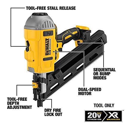 DEWALT 20V MAX* XR Framing Nailer, Dual Speed, Tool Only (DCN692B), 38.