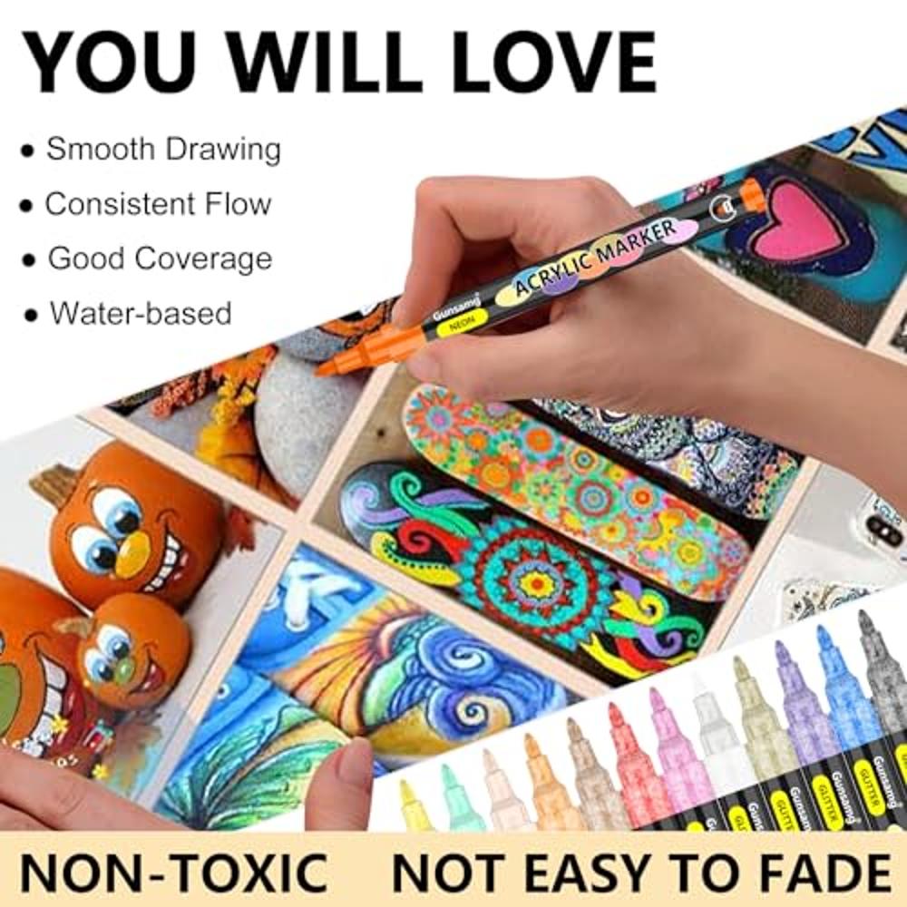 Gunsamg Art Acrylic Paint Markers, 72 Color, for Rock, Glass, Wood, Canvas,  Stone, Great Gift Idea for Kids, Adult