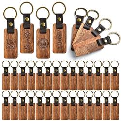 Supkiir 50Pcs Leather Keychain Blanks, Wooden Keychain with Leather Strap, Unfinished Wood Engravable Blank Key Chain for Laser Engraving DIY Various Key Tags Craft Gift
