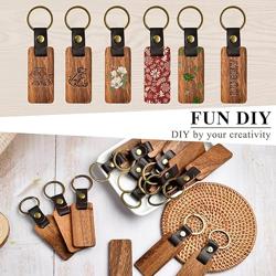 Supkiir 50Pcs Leather Keychain Blanks, Wooden Keychain with Leather Strap, Unfinished Wood Engravable Blank Key Chain for Laser Engraving DIY Various Key Tags Craft Gift