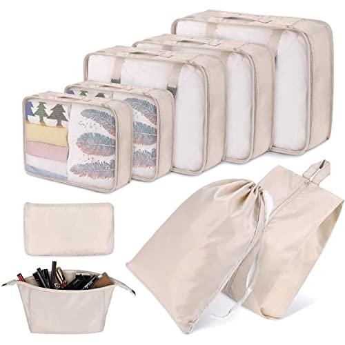  DIMJ Cubos de embalaje para maleta, bolsas organizadoras de  equipaje, 8 cubos de equipaje para viajes, bolsas organizadoras ligeras de  maleta con bolsa de maquillaje para accesorios de viaje (beige) 