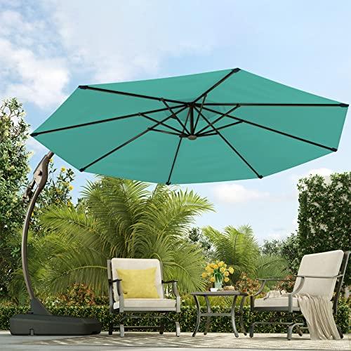  Grand patio NAPOLI - Sombrilla de lujo para exteriores de 10 x  10 pies con base pesada, paraguas voladizo de aluminio con curvas,  sombrillas redondas grandes para jardín, terraza y piscina