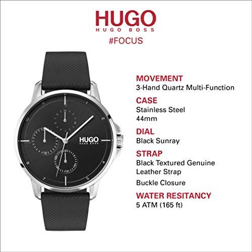 HUGO #Focus Men Qtz Multifunction Stainless Steel and Strap Business Watch,  Color: Black (Model: 1530022) : Precio Guatemala