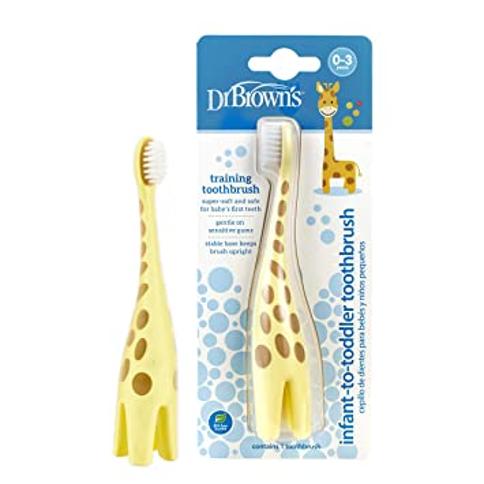  Dr. Brown's - Juego de cepillos de dientes de entrenamiento  para bebés a niños pequeños con pasta de dientes sin fluoruro de fresa, 40  g, suave para los primeros dientes del