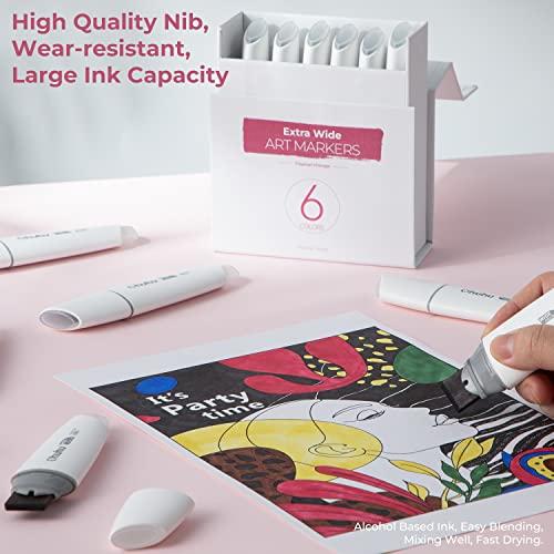 Ohuhu Alcohol Markers Extra Wide Broad Tip - Refillable Ink- 6 Colors of  Halcyon Oasis - 1-19mm Nib Calligraphy Markers for Background Poster Design