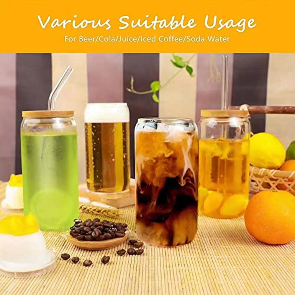 6pcs Set ] Glass Cups With Bamboo Lids And - Beer Can Shaped Drinking  Glasses, 16 Oz Iced Coffee