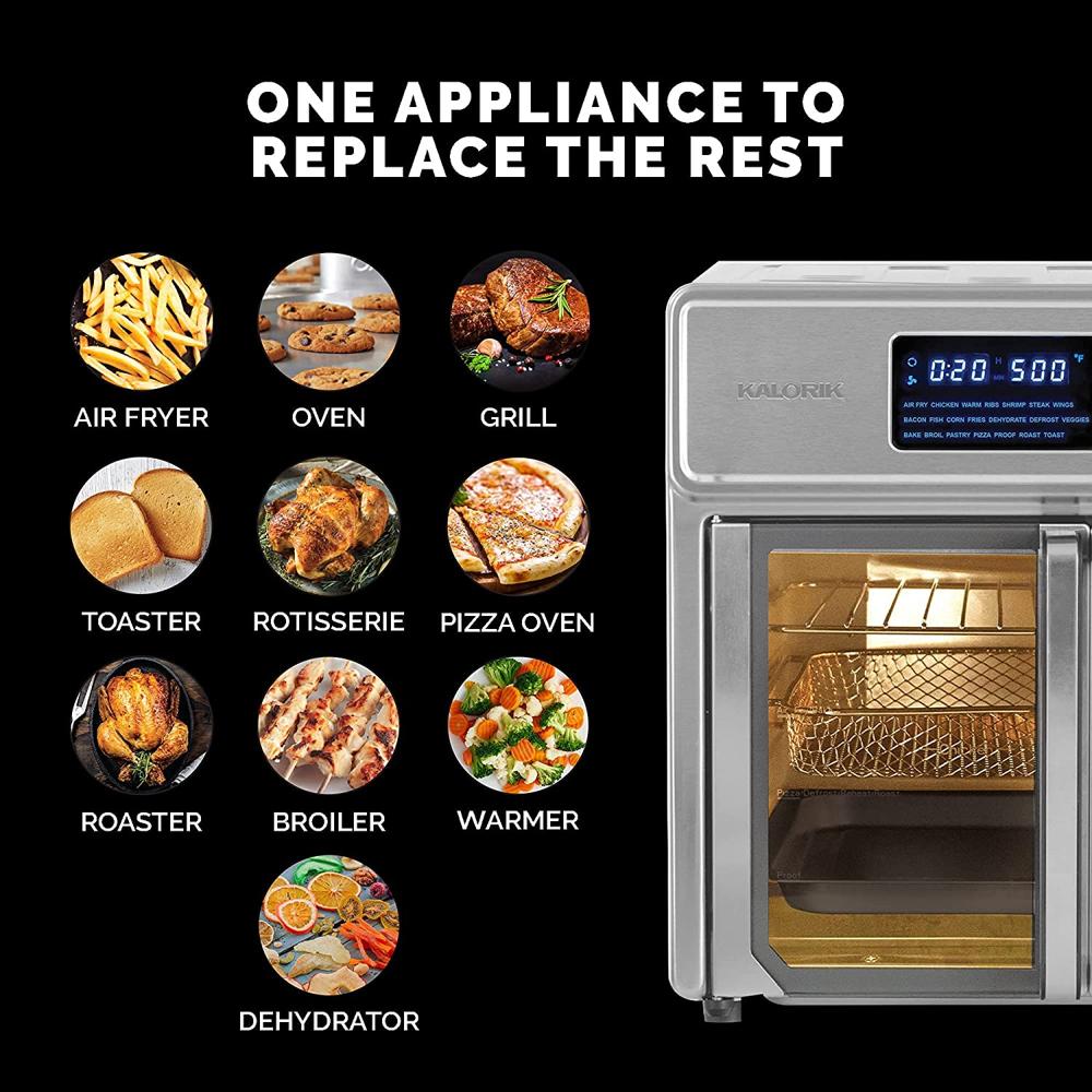 Amazon.com: Kalorik® MAXX® - Horno de aire digital AFO 46045 SS 26 cuartos  de galón, tostadora de horno y freidora de aire 10 en 1, asador, asador,  asador, deshidratador, y más 