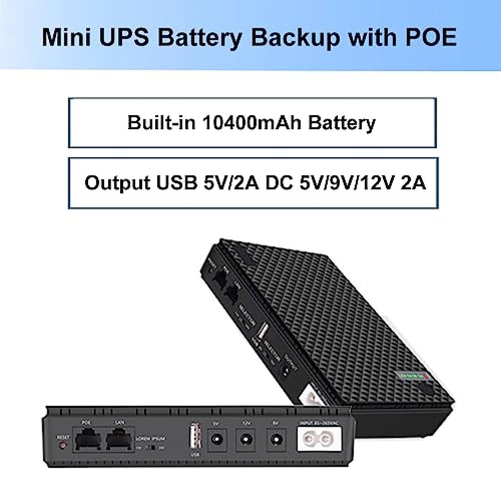 Mini UPS Battery Backup Uninterruptible Power Supply for Router, Modem,  Security Camera, Built-in 10400mAh with Input AC Output USB 5V DC 9V/12V 2A