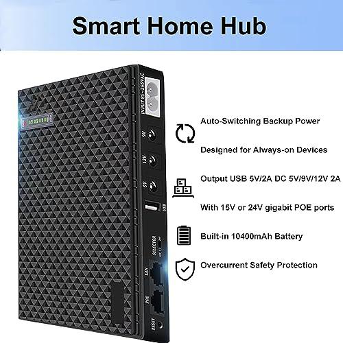 Mini UPS Battery Backup Uninterruptible Power Supply for Router, Modem,  Security Camera, Built-in 10400mAh with Input AC Output USB 5V DC 9V/12V 2A