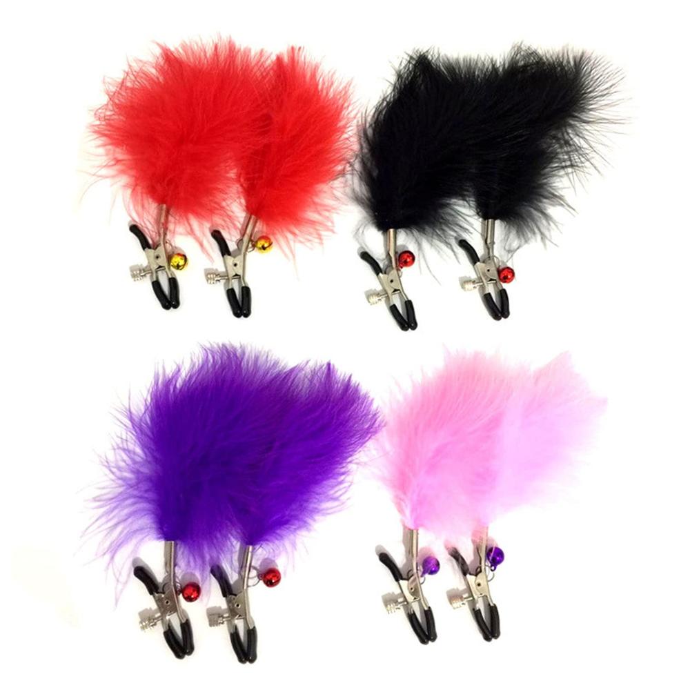 Feather Tassel Nipple Clips, with Bells Adjustable, Non Piercing Breast