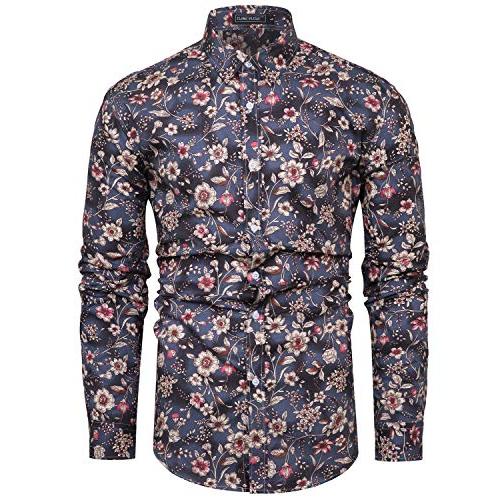 TUNEVUSE Men Floral Dress Shirts Long Sleeve Vinatge Casual Button Down  Retro Print Shirts 100% Cotton Gray Flower Print Medium : Precio Guatemala