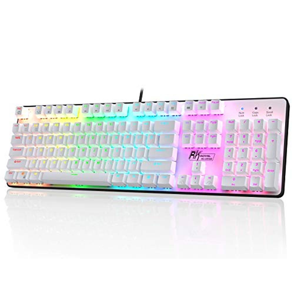 RNAB074W1QSV2 rottay rainbow backlit mechanical keyboard, white gaming  keyboard, wired computer keyboard with brown switch and aluminum pan