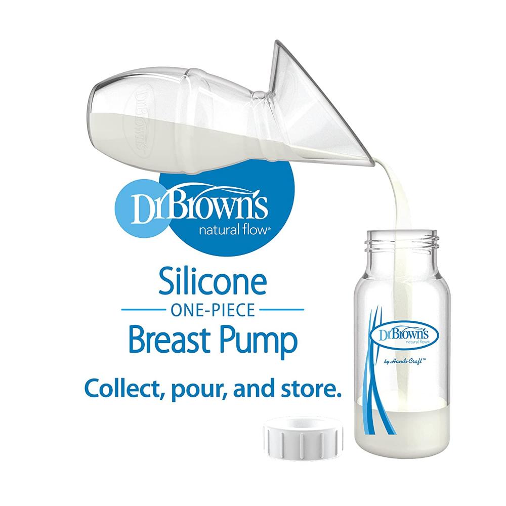 Dr. Brown's Extractor de leche manual con escudo SoftShape 100% silicona  (B, brida de 0.984 in) y opciones anticólicos+biberón de cuello ancho de 5