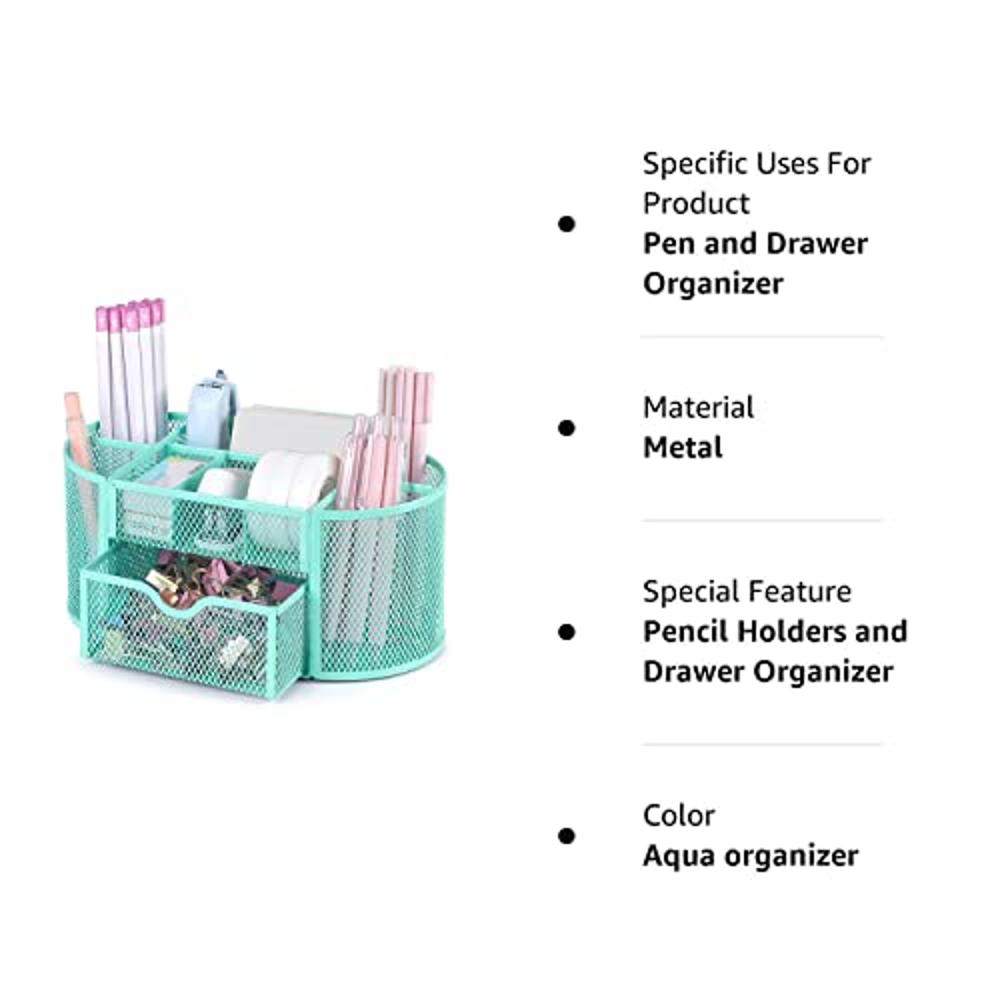 POPRUN Green Desk Organzier for Women, Mesh Office Supplies Cute Stationary  Organization Office Accessories Essentials Caddy with Drawer for Home 