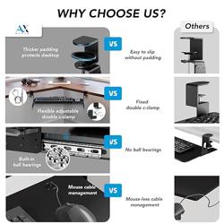 AX WABER Keyboard Tray Under Desk Pull Out with Extra Sturdy Adjustable C Clamp Mount System, 27.3 (32.5 inch Including Clamps) x 11 Inch Slide-Out Platform Computer Drawer for Typing, Black,AX01WB01 - Color Black - Tamaño 32.5x 11Keyboard Tray