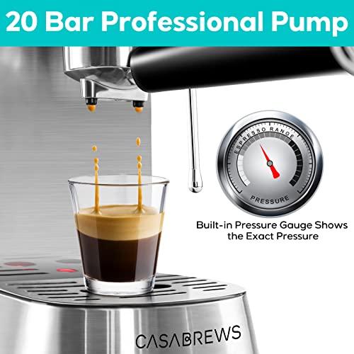 CASABREWS Máquina de café espresso de 20 barras, cafetera profesional con  espumador de leche, máquina de café espresso de acero inoxidable con  depósito de agua extraíble de 34 onzas para capuchino, café
