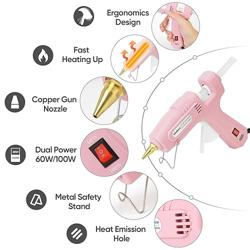 ROMECH Full Size Hot Glue Gun with 60/100W Dual Power and 21 Hot Glue Sticks (7/16), Fast Preheating Heavy Duty Industrial Gluegun with Storage Case for Crafting, DIY and Repairs (Pink) - Color Pink