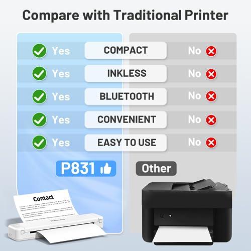  Phomemo P831 Portable Printers Wireless for Travel - 300 DPI  Bluetooth Thermal Printer Support 8.5x11 US Letter & A4 Regular Copy Paper,  Inkless Printer Compatible with Mobile & Laptop for Home