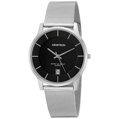 Armitron Mens Date Calendar Dial Silver Tone Mesh Bracelet Watch