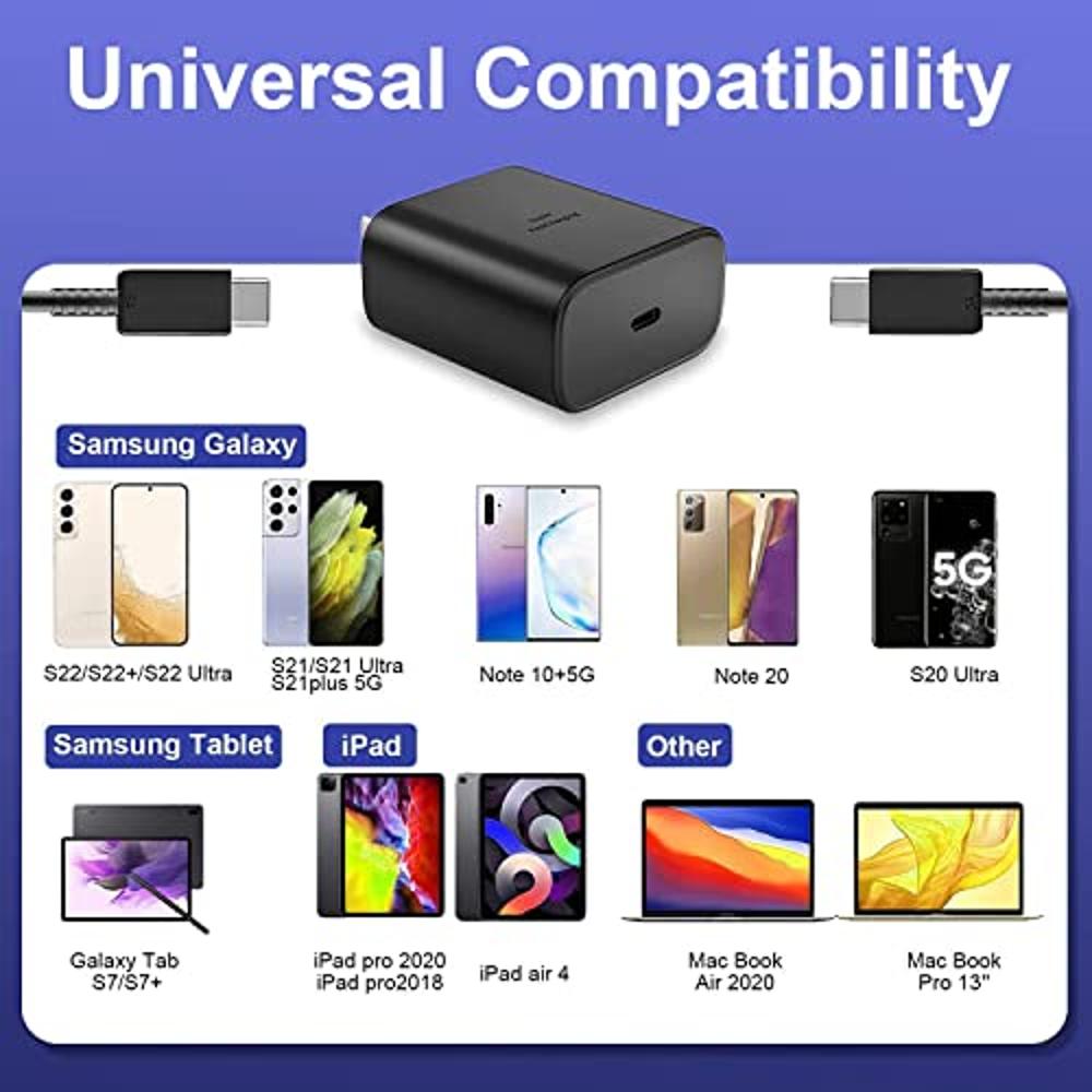  Cargador Samsung USB C de 45 W de carga súper rápida para  Samsung Galaxy S24, S24 Ultra, S23, S23 Fe, S22, A54, Z Fold 5, Z Flip 5,  4, Galaxy Tab