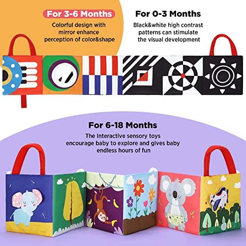 Libros para bebés de 0 a 6 meses, juguetes para recién nacidos, juguetes  para bebés de alto contraste con espejo y mordedor, juguetes para bebés de  3