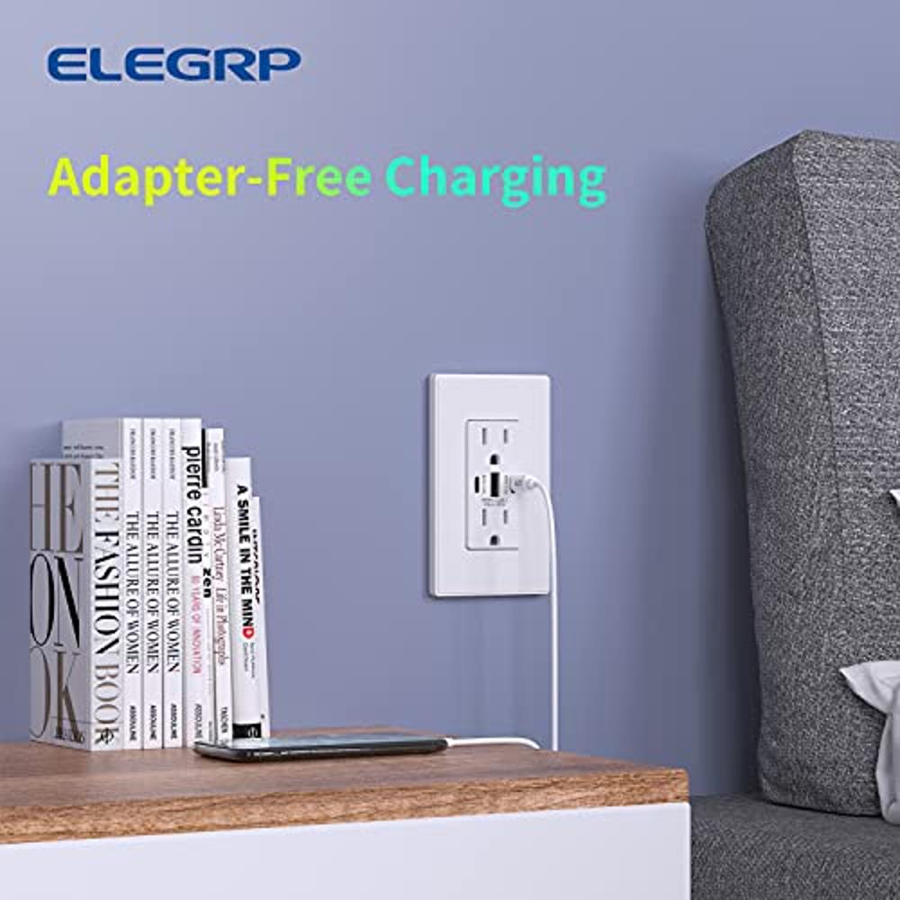 ELEGRP USB Charger Wall Outlet Dual High Speed 4.0 Amp USB Ports