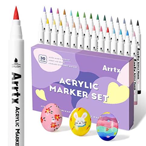 Arrtx 36 Colors Acrylic Marker for Rock Painting Extra Brush Tip