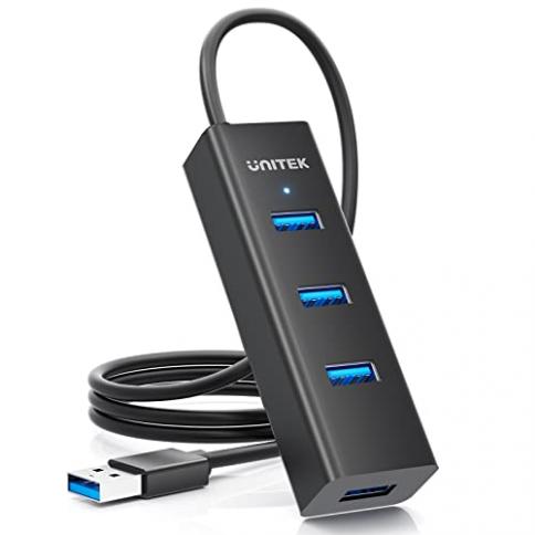 Divisor de concentrador USB 3.0 - Extensor USB de 4 puertos USB Ultra Slim  Hub de datos con interruptor de alimentación individual y LED