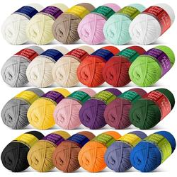Soft Yarn for Crocheting – Crochet  Knitting Yarn, Beginner Yarn with Easy-to-See Stitches, 24 x 50g - 2400 Yards Amigurumi Yarn, Cotton-Nylon Blend Tshirt Yarn for Crocheting, Worsted Weight Yarn 4 - Color 24 Pack - Tamaño Cotton