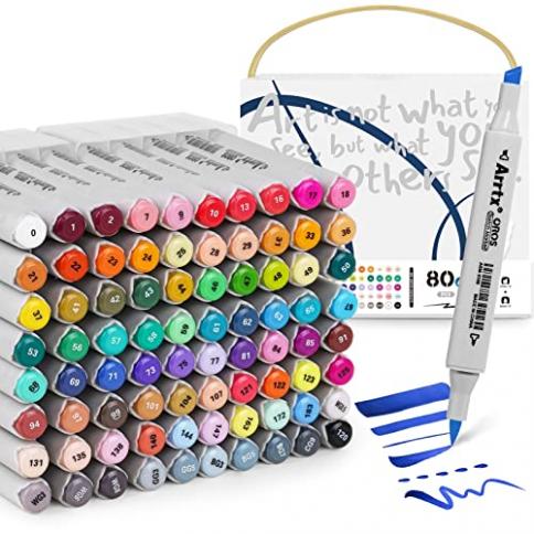 80 Colour Alcohol Based Art Markers, Permanent Art Marker Set in Two Colours, Suitable for Children and Adults for Drawing, Illustration, Sketching